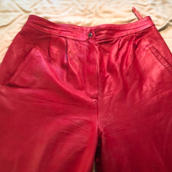 Arin Couture Ltd. Red leather vintage pants sz18/ lined/not hemmed/high waisted - Picture 1 of 15